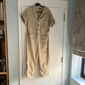Very J Cream Jumpsuit Lightweight Casual